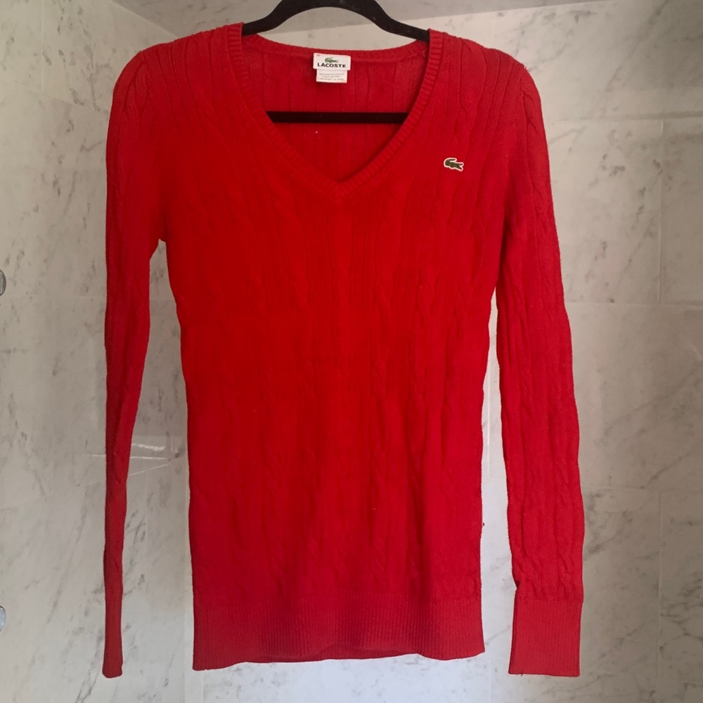 Gently used Lacoste cable knit v-neck sweater
